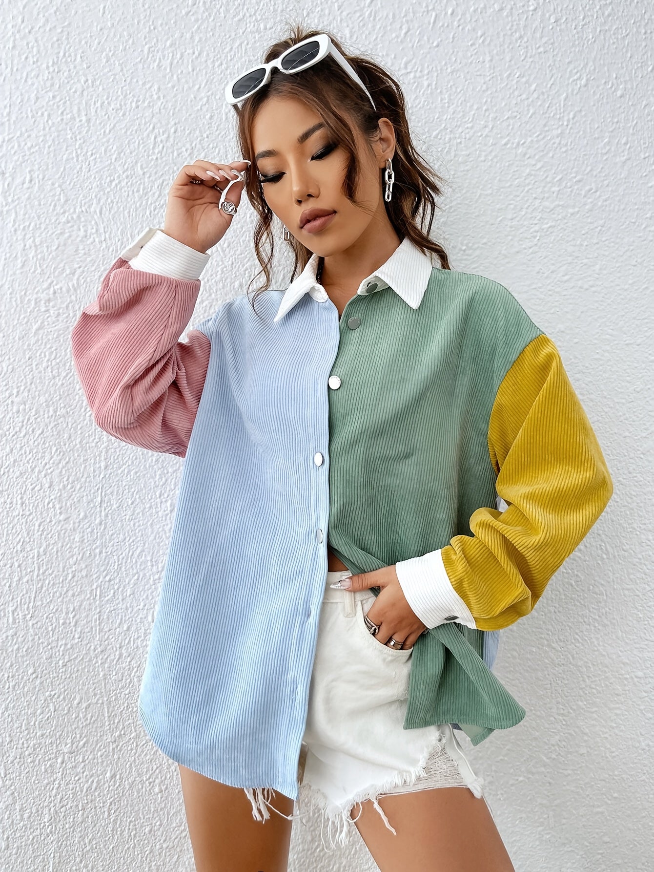 Color Block Button Down Shirt