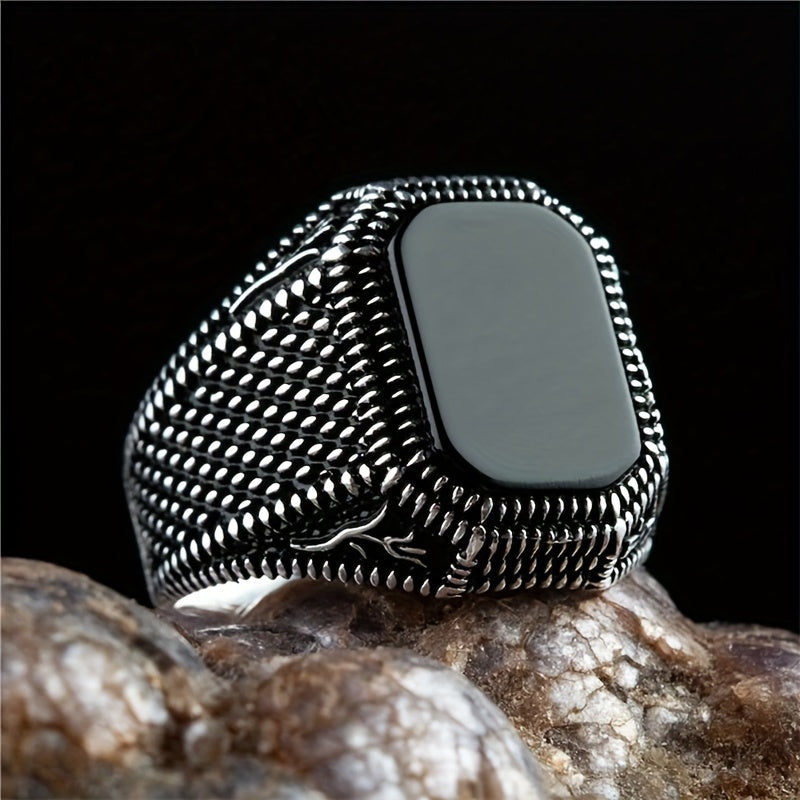 Vintage Gothic Textured Black Stone Ring