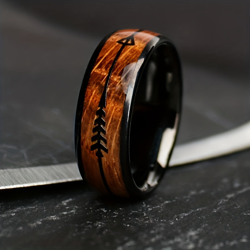 Fashion Black Arrow Ring With Wood Pattern