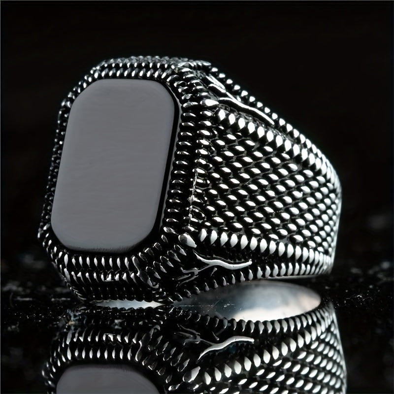 Vintage Gothic Textured Black Stone Ring