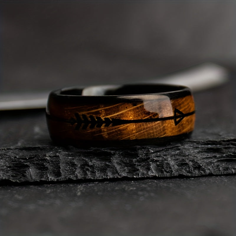 Fashion Black Arrow Ring With Wood Pattern