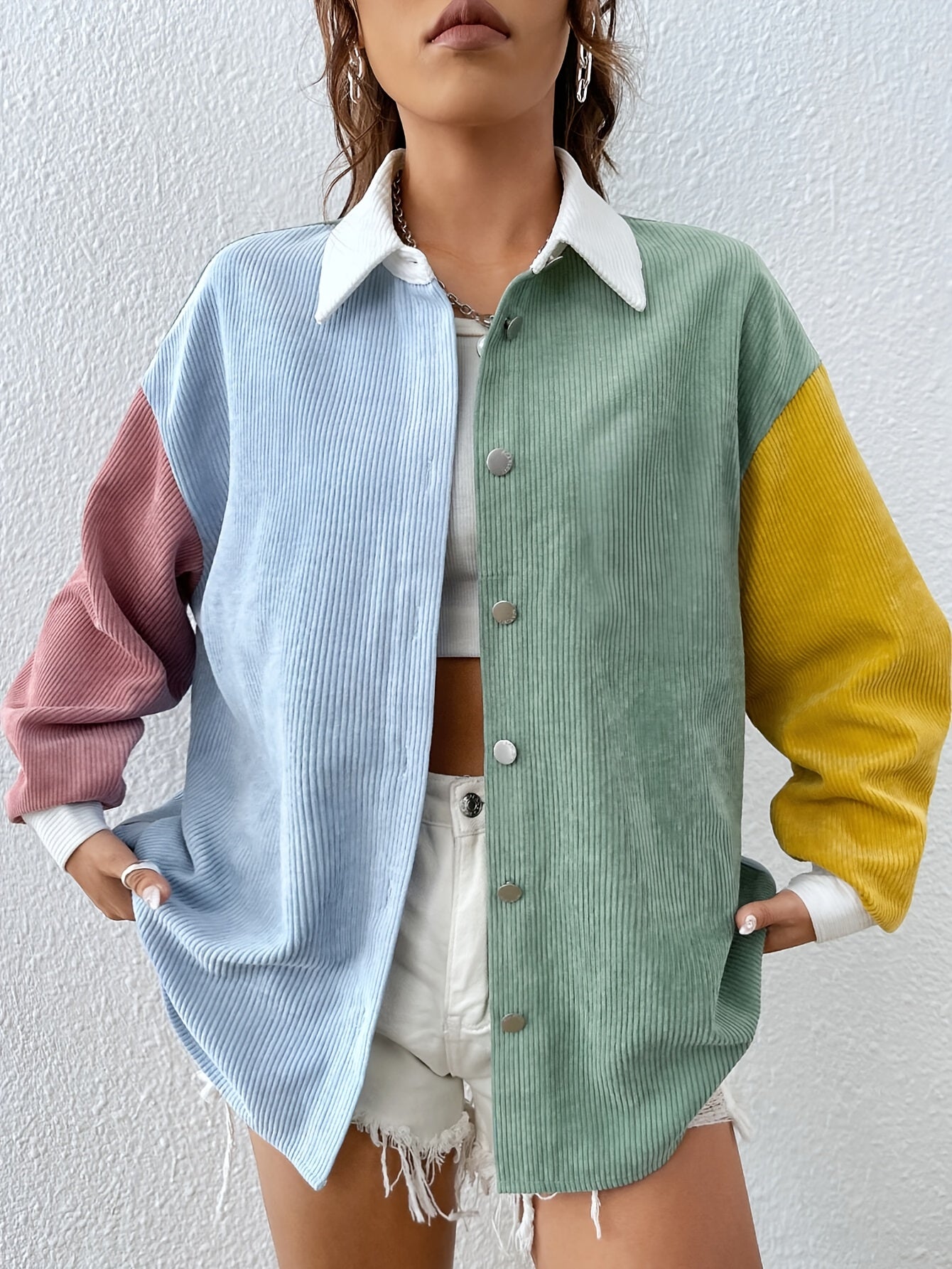 Color Block Button Down Shirt