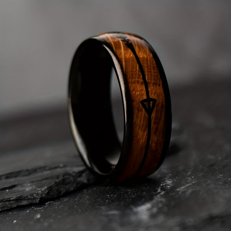 Fashion Black Arrow Ring With Wood Pattern