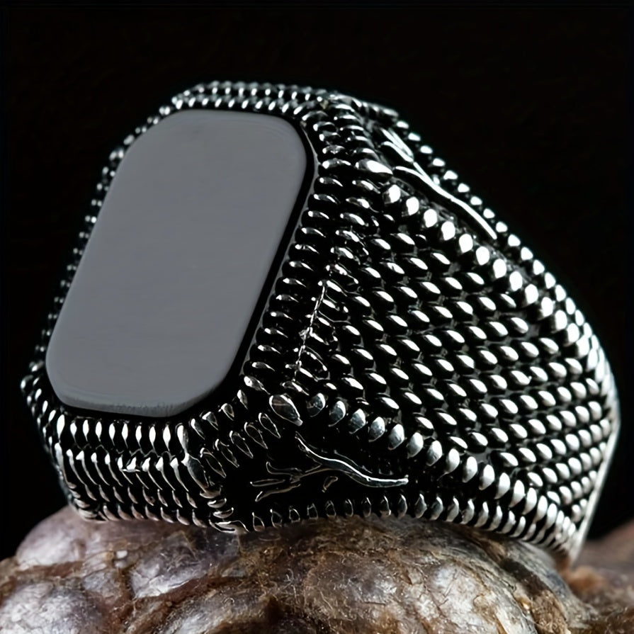 Vintage Gothic Textured Black Stone Ring