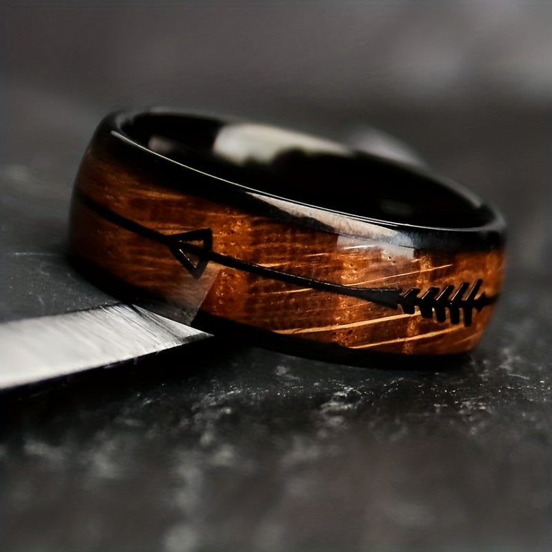 Fashion Black Arrow Ring With Wood Pattern