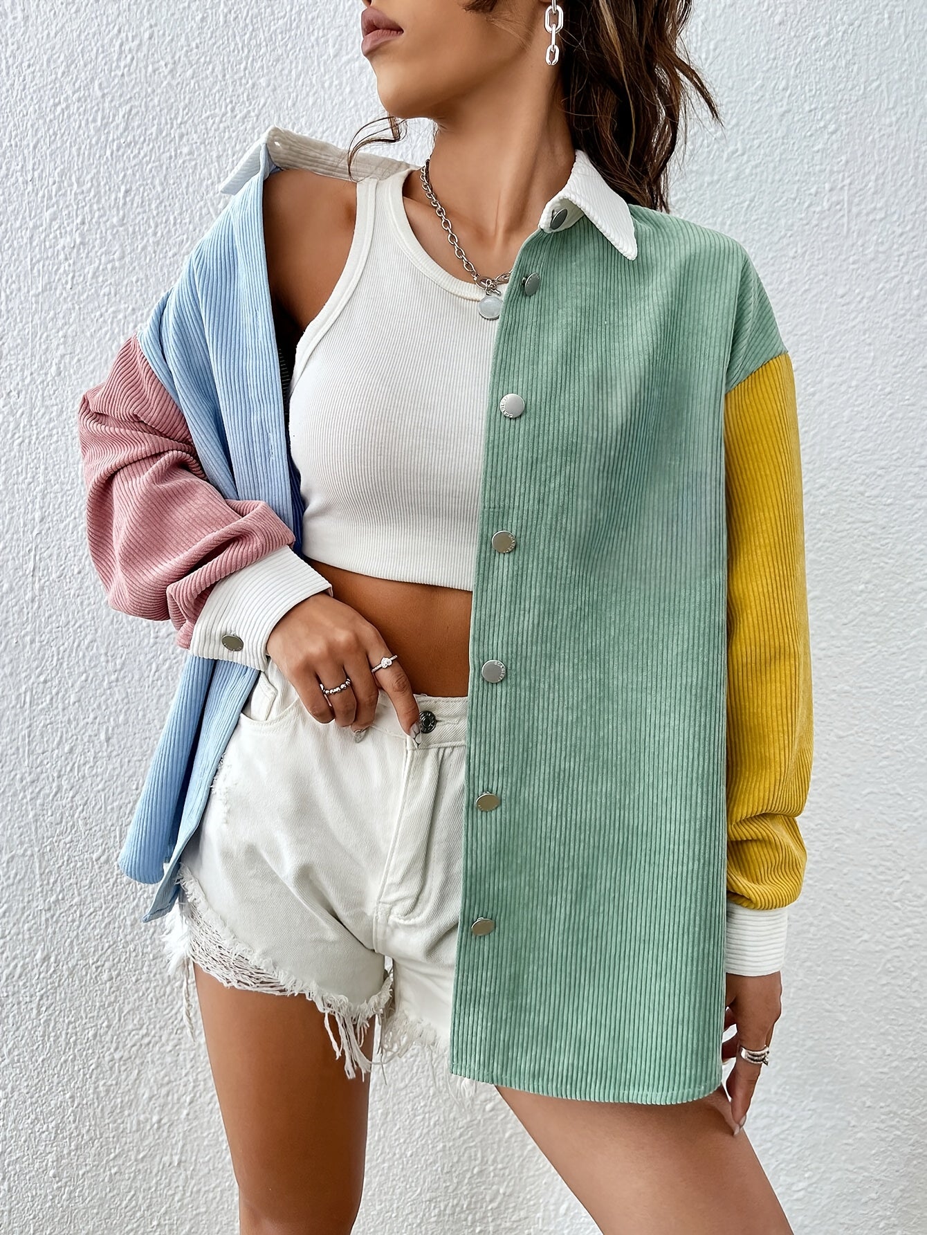 Color Block Button Down Shirt