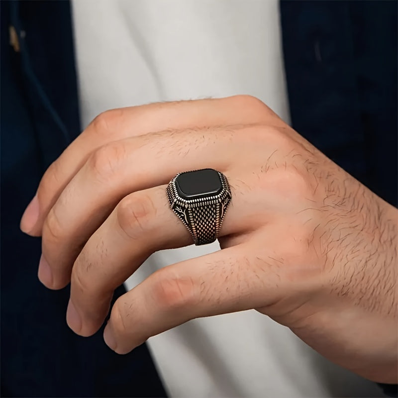 Vintage Gothic Textured Black Stone Ring