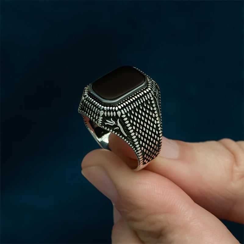 Vintage Gothic Textured Black Stone Ring