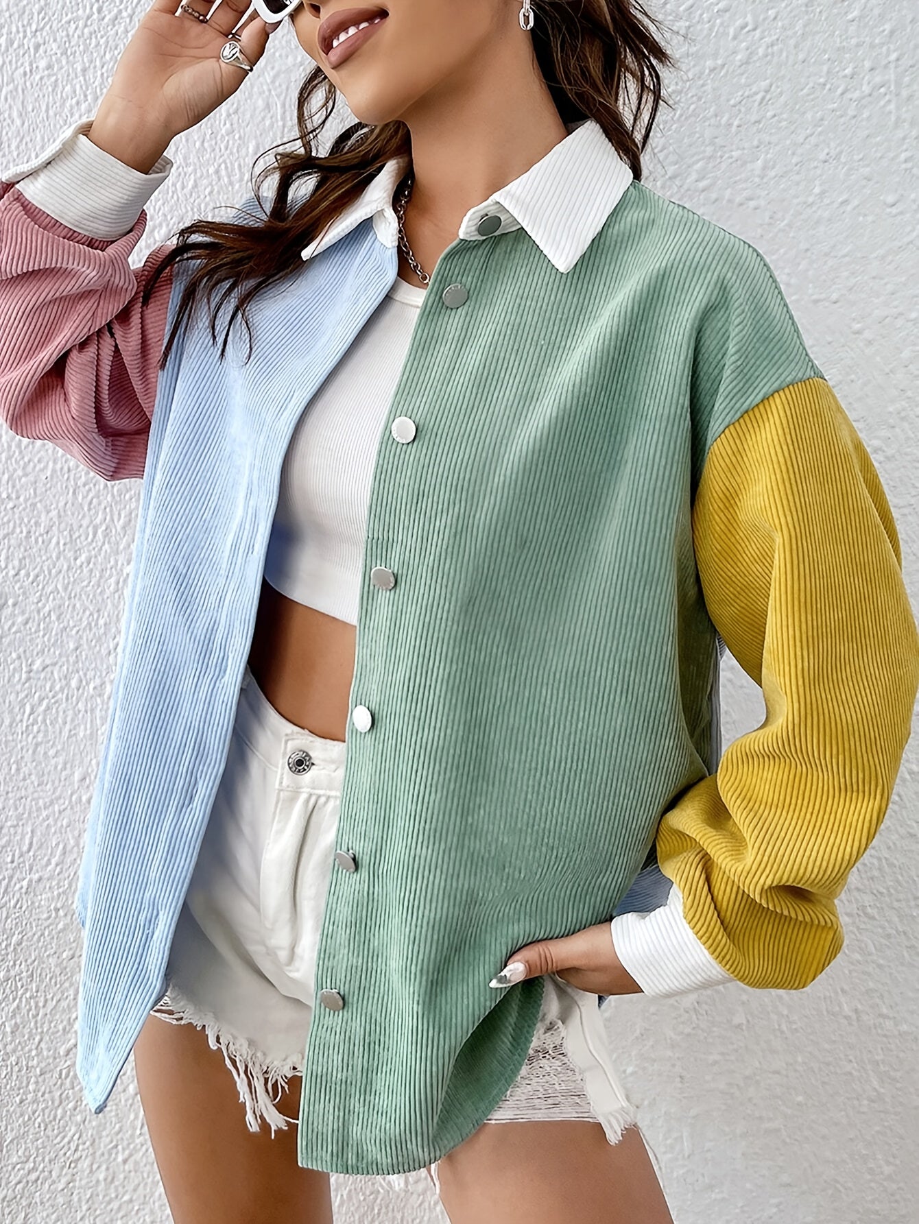 Color Block Button Down Shirt